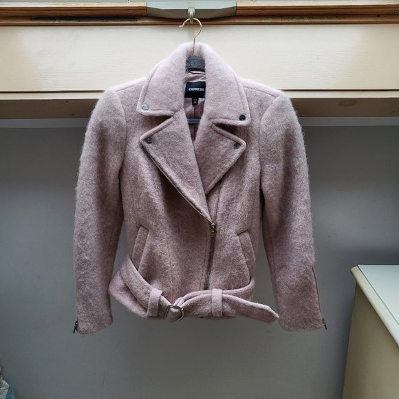 Express Boxy Wool-Blend Belted Moto Jacket - Picture 1 of 5